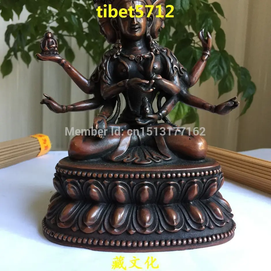 Тибетская Античная буддийская из бронзы ушнишавиджая статуя Будды 18 см