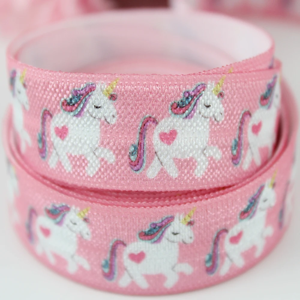 

Custom 16mm heat transfer unicorn printed elastic sewing ribbon polyester ribbon 50 yards