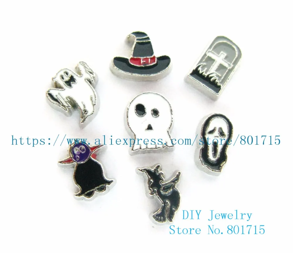 10 шт./лот смешанные стили Подвески на Хэллоуин плавающий медальон подходят для