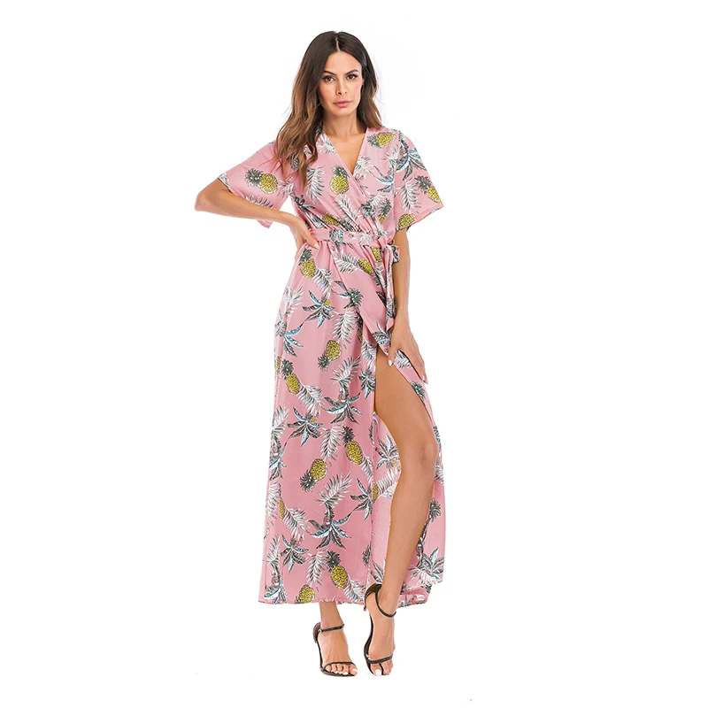 

Women Dress Black Dress V-necked Short-sleeved Floral Vintage Dress Holiday Beach Longuette Summer Female Bohemia Party Dress