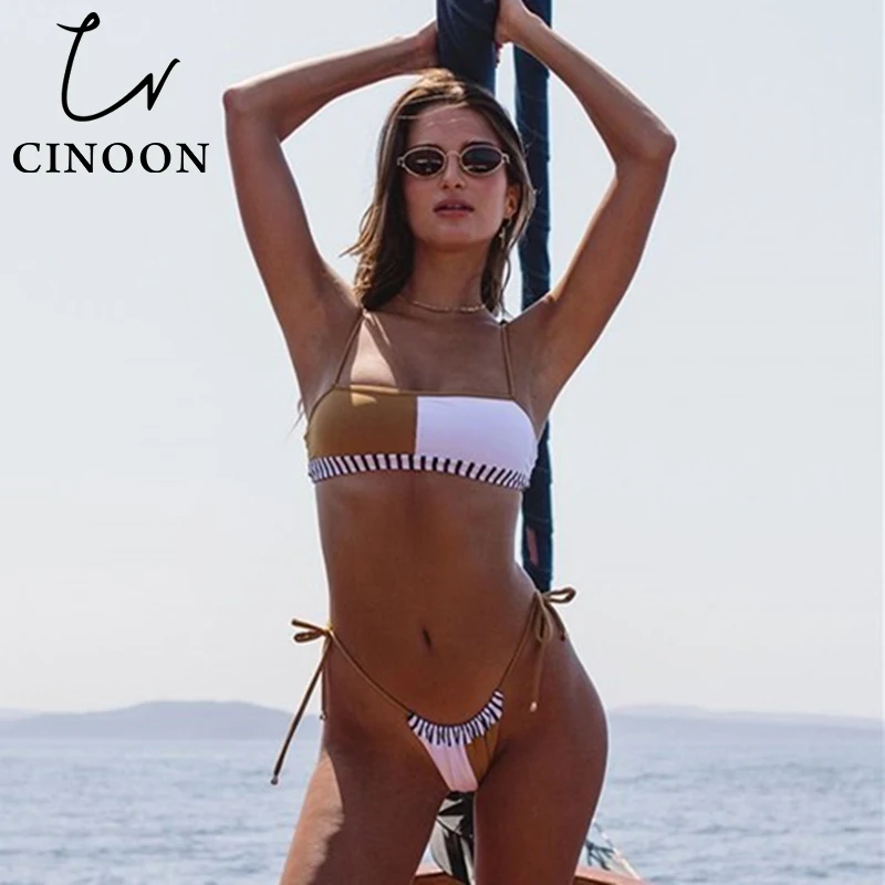 CINOON 2018 новый летний женский сплошной купальник бикини набор пэчворк UnpaddedBra