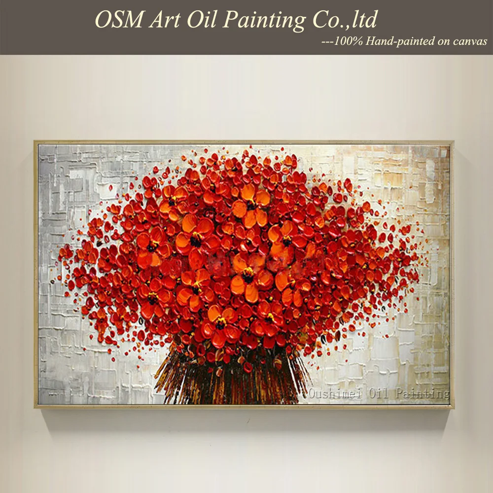 Поставка художника Высокое качество Красный цветок нож картина маслом на холсте