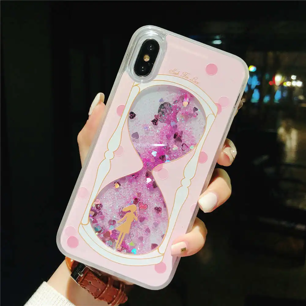 Песочные часы Духи чехол для iPhone X 6 S 7 8 Plus Чехлы динамические жидкие блестки песок