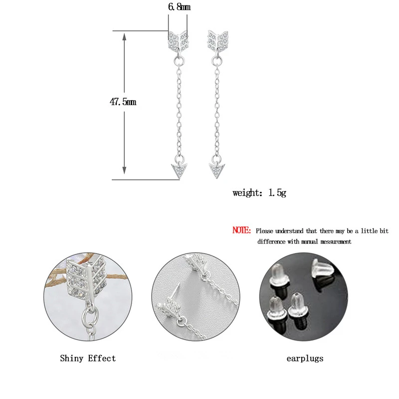 Cxwind The Arrow of Love Tassel Earrings Charm Feather Zircon Triangle Earring for Women Beautiful Jewelry Wholesale | Украшения и