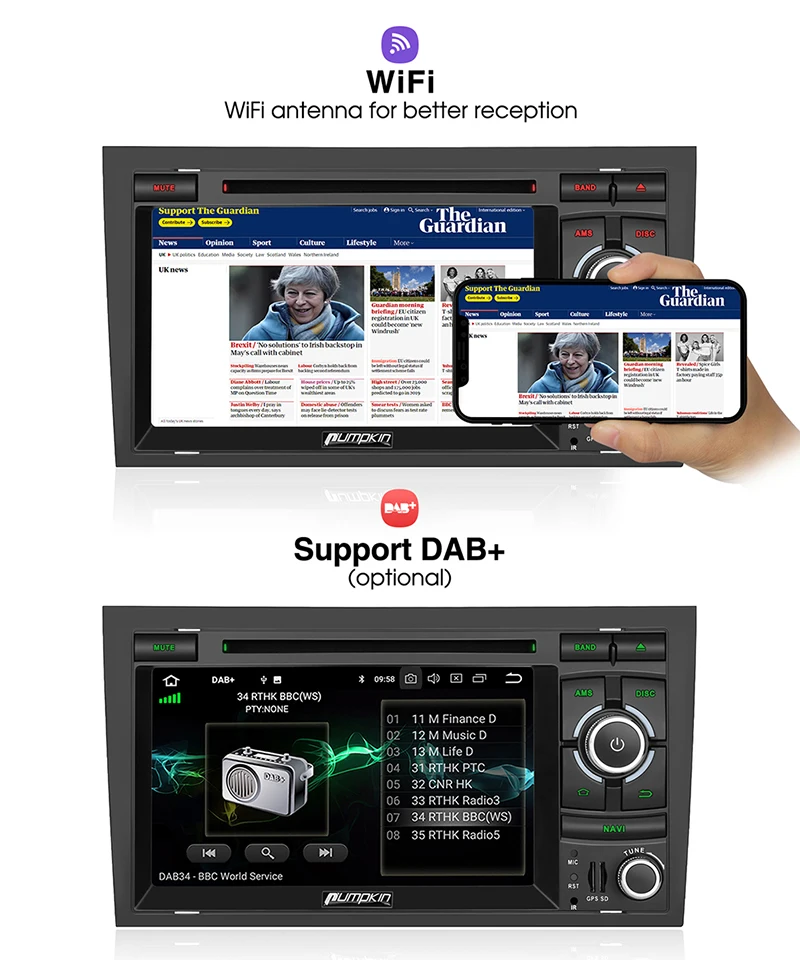 Тыква Восьмиядерный 7 &quotAndroid 8 0 автомобильный Радио DVD плеер GPS навигация 4 ГБ 32