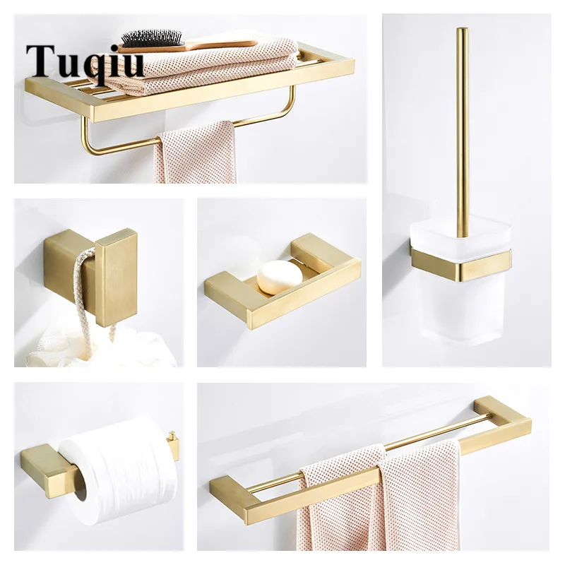 

Bathroom Accessories Set Towel Rack Corner Shelf Paper Holder kitchen mixer Basin Faucet Brushed Matt Gold Bathroom Hardware set