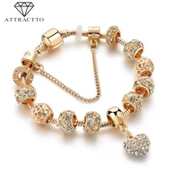 attractto 20cm gold heart charm crystal bracelets bangles for women stainless steel bracelet handmade jewelry bracelet sbr190044