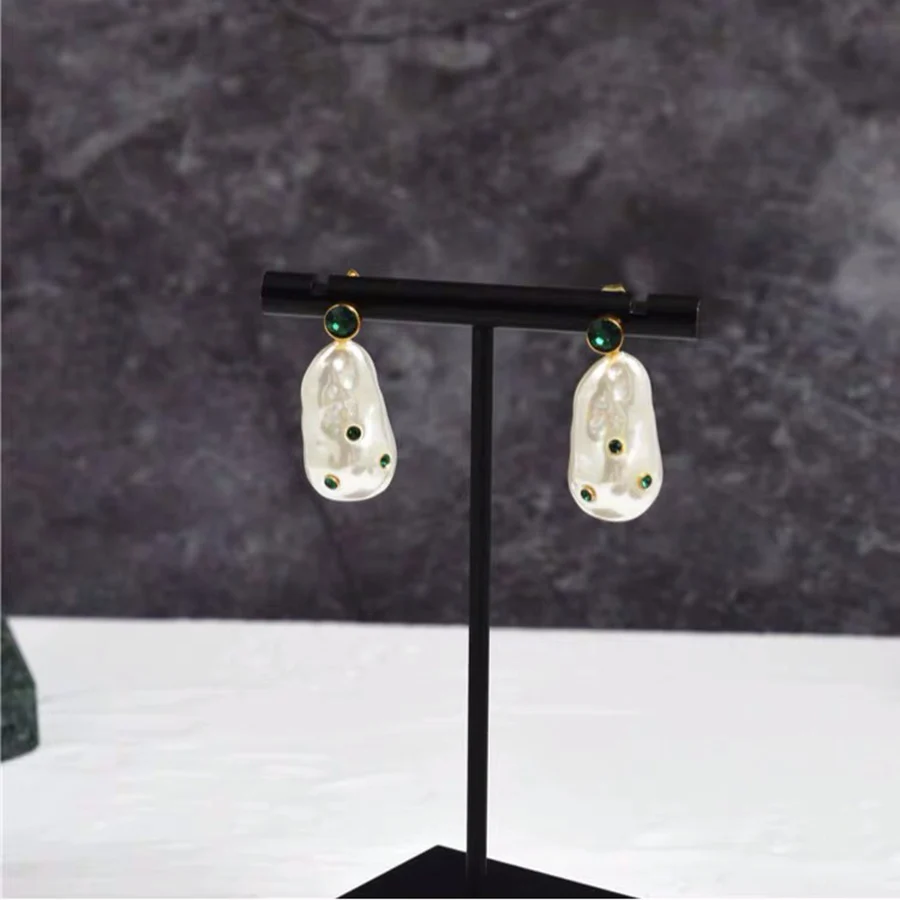 2019 Spring New High Fashion Brand Jewelry Gold Color Dangle Baroque Pearl Tassel Earrins With Green Yellow Stone Femme Bijoux | Украшения