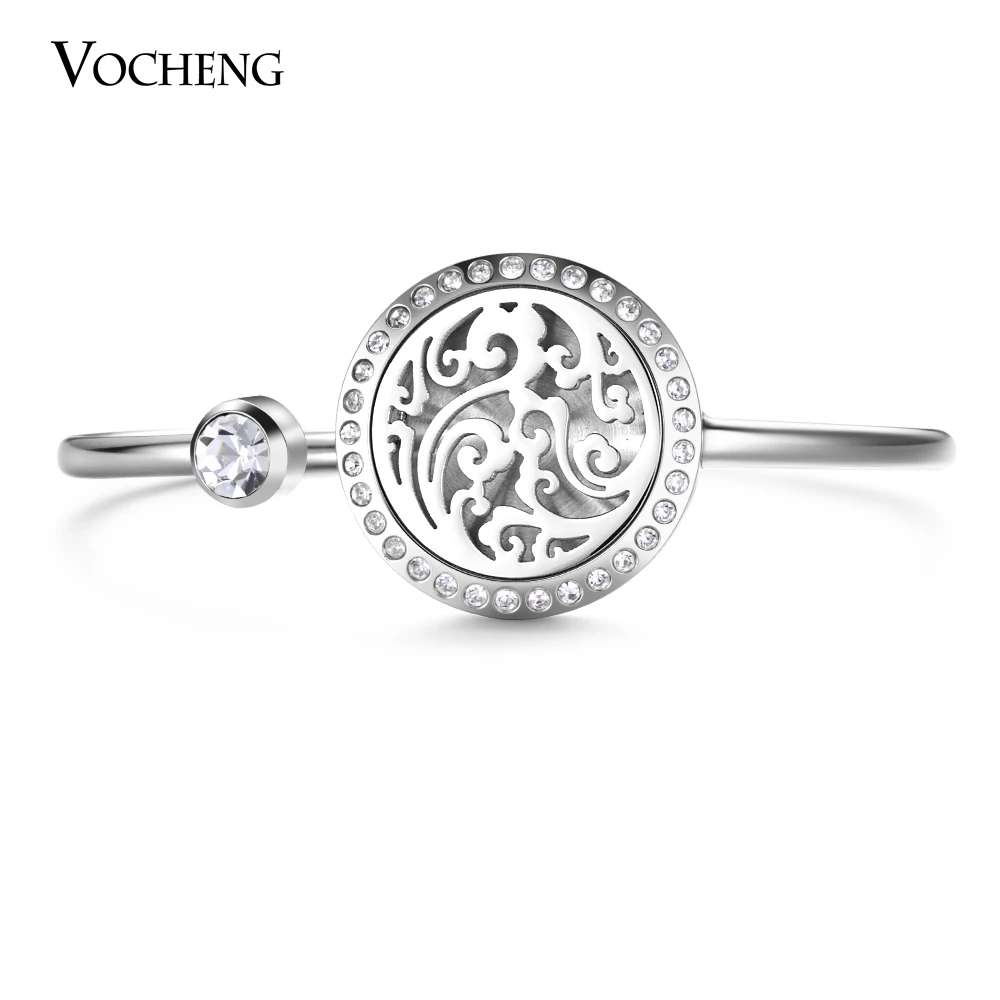 

10pcs/lot 25mm Essential Oil Locket Bangle Fit 18mm Felt Pads Stainless Steel Magnetic with Crystal without Oil Pads VA-584*10