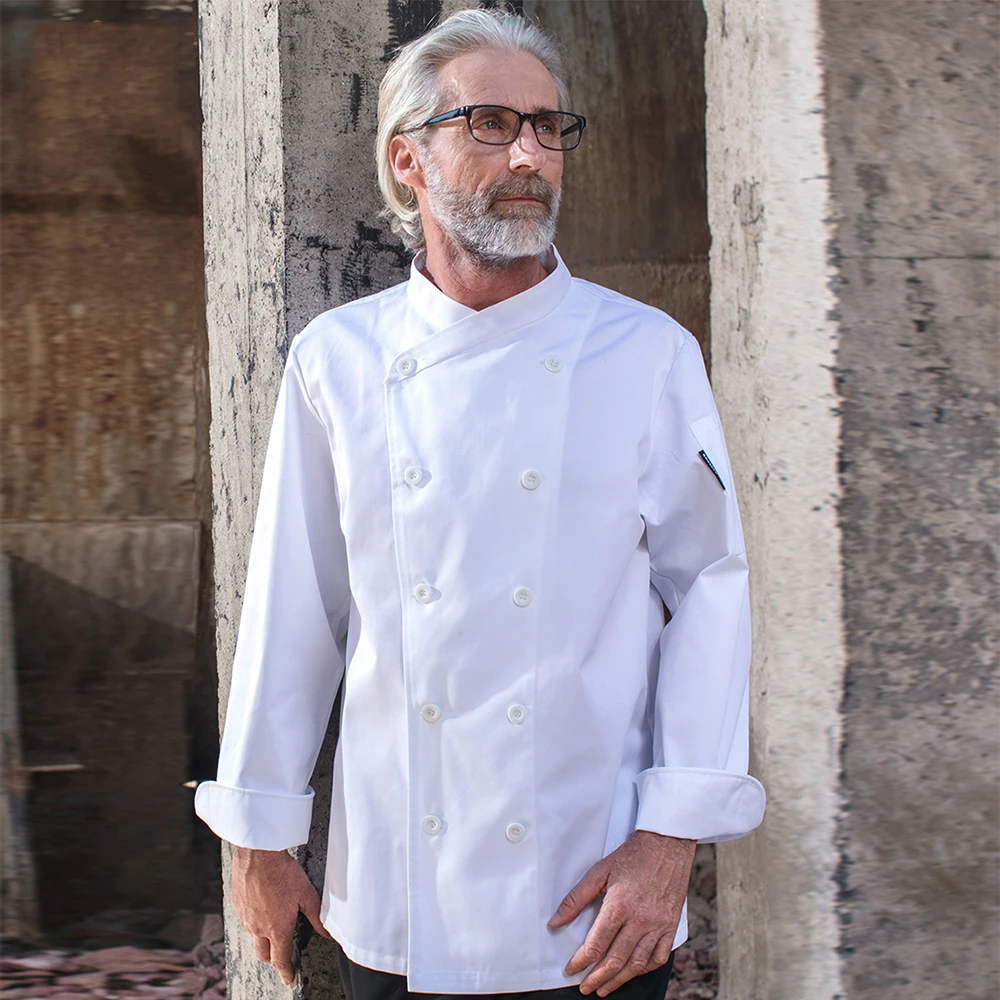 

Chef Uniform Costume Breathable Restaurant Kitchen Man Shirt Food Service Long Sleeves Restaurant Uniform White Sous Chef Coat
