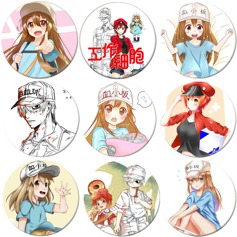 

1pcs Anime Cells at Work Cosplay Badge Cartoon Hataraku Saibou Platelet Pretty Brooch Pins Collection bags Badges for Backpacks