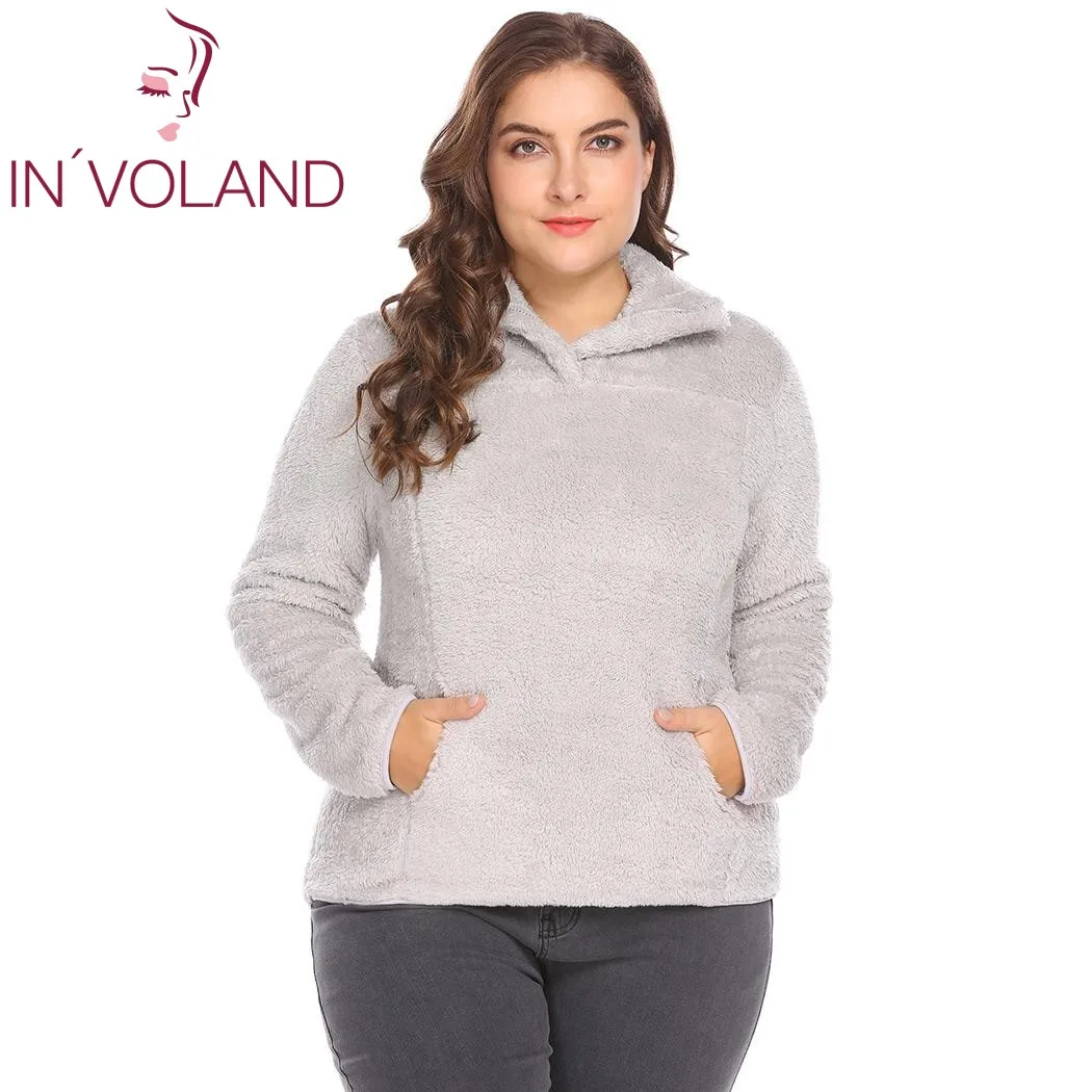IN'VOLAND Plus Sizes XL-5XL Women Sweater Tops Autumn Winter Zip-up Stand Collar Long Sleeve Fleece Large Pullover Big Size | Женская