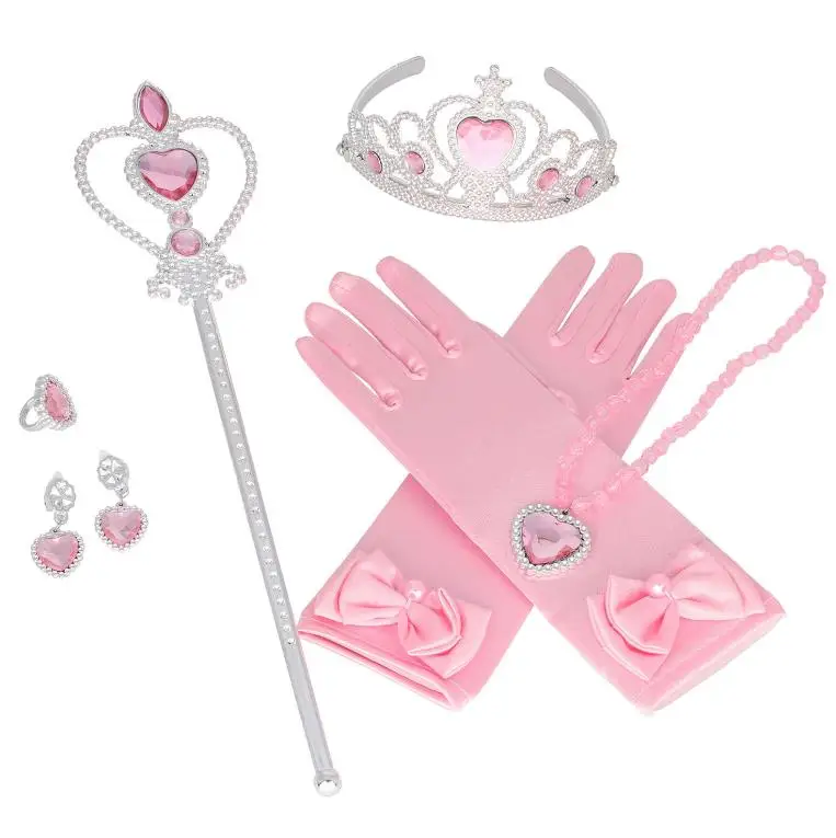 

Party Favors Princess Girls Dress up Party Accessory Gift Set Gloves Wand Scepter Tiara Necklace Ring Earrings Cosplay Props