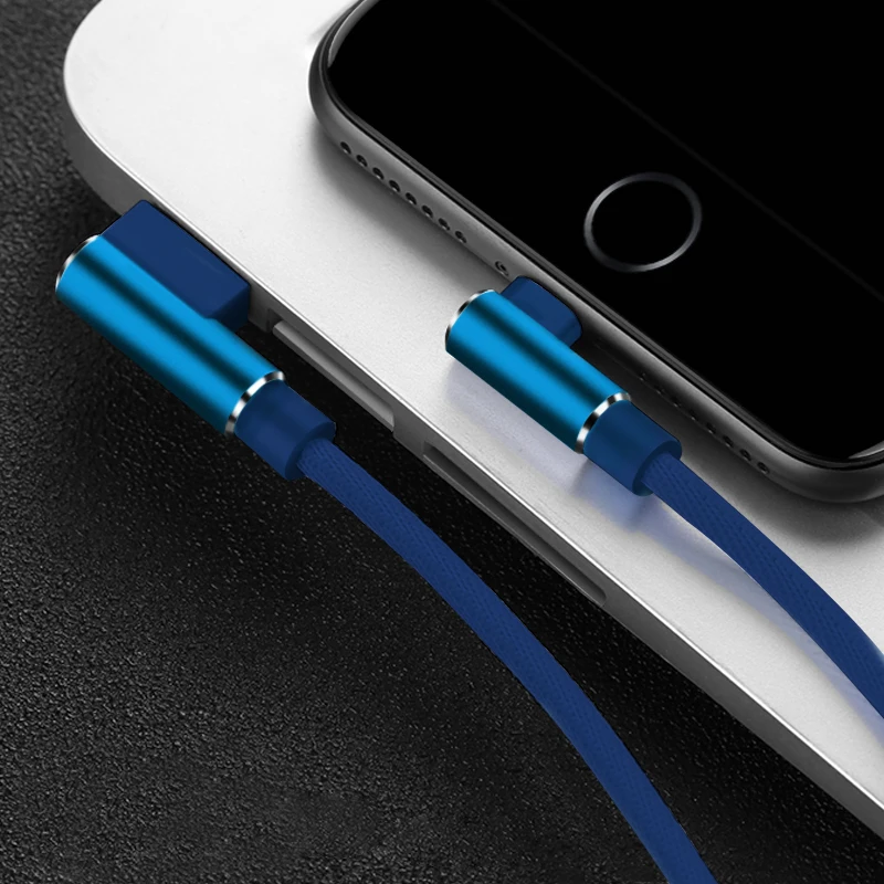Синий 90 градусов данных USB зарядное устройство кабель для iPhone 6S 6 s 7 8 Plus Xs Max XR X 10 5S iPad L Тип нейлон Быстрая зарядка 1 м 2 м 3 м длинный провод - Цвет: Синий