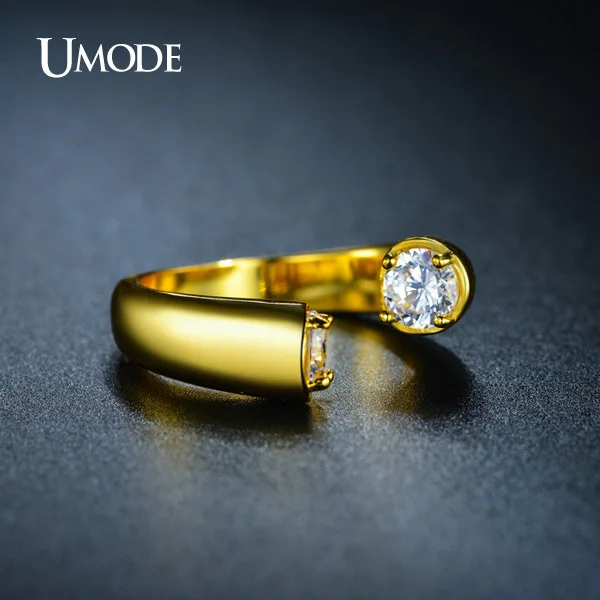 Umode уникальный высокая польский обход кольца кубического циркония 18 К желтого