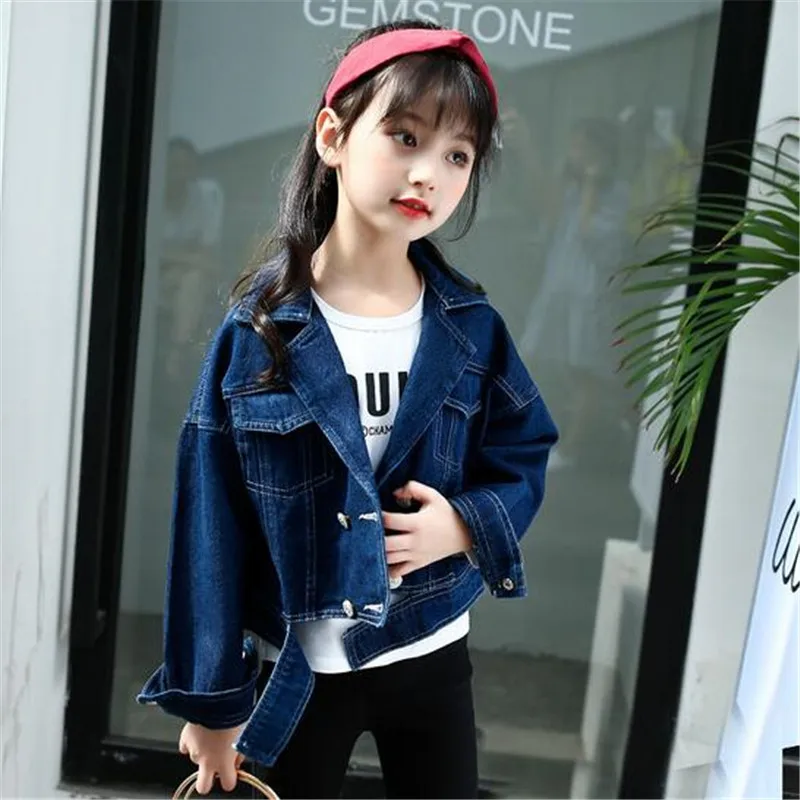 

2019 Spring Autumn New Children Outerwear Fashion Denim Girls Clothing Infant Coats Jackets For Kids Clothes 6-15T Buttons JMFFY