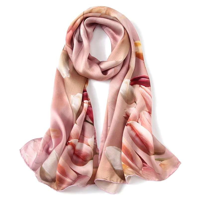Butterfly Print Silk Scarf Spring Pure Silk Scarf Shawl Hand-rolled Edges Natural Silk Scarf Women Fashion Scarves Wraps