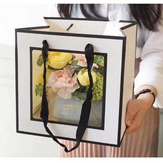 Сумка с квадратным окошком упаковка для цветов подарочная букета сумка из