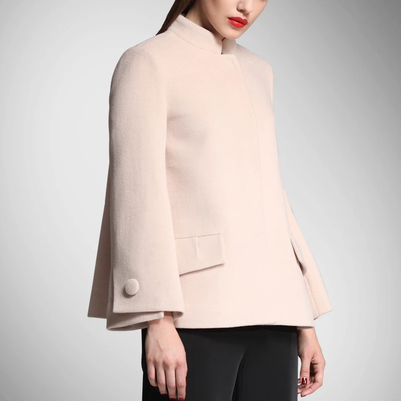 Прямые продажи однотонное ТРАПЕЦИЕВИДНОЕ пальто с карманами и воротником