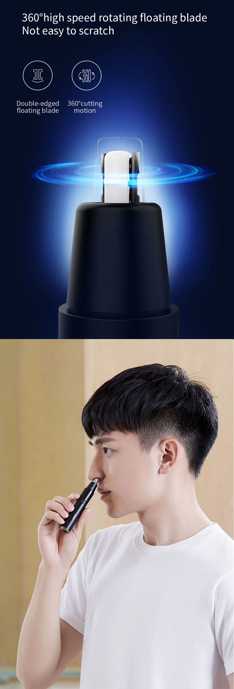 Новинка, Xiaomi Yueli HR-310BK H31, электрический триммер для волос в носу, вращается на 360 градусов, бритва для волос в носу, безопасный очиститель для мужчин и женщин