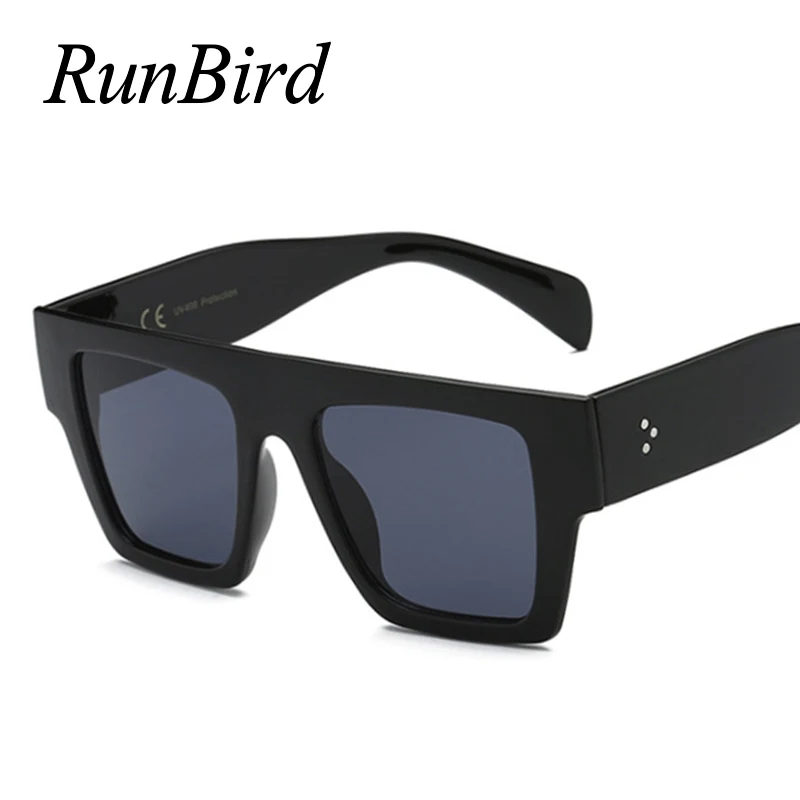 RunBird Flat Top Oversize Square Sunglasses Women Brand Designer Decoration Gradient Shades Black Red Sunglasses for Men 5357