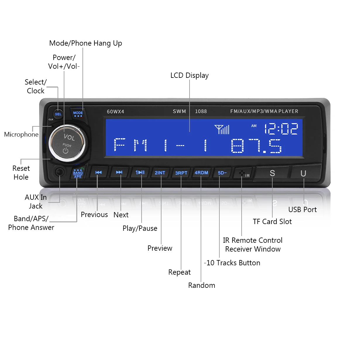 Автомагнитола Excelvan 1 Din 4 дюйма mp3 плеер Bluetooth громкая связь USB AUX TF карта FM 12 В ЖК