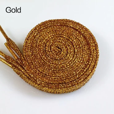 Gold Цветные мужские и женские шнурки для кроссовок с металлическим блеском, блестящий шнурок золотого цвета, серебристые плоские шнурки, спортивная обувь для бега, шнуровка - Цвет: Gold
