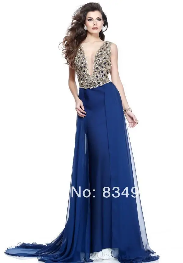 2014 New Arrival Sexy V Neck Cap Sleeve Chiffon Beading Sequined Backless A Line Prom Evening Graduation Winter Dresses G 47|dress anna|dress