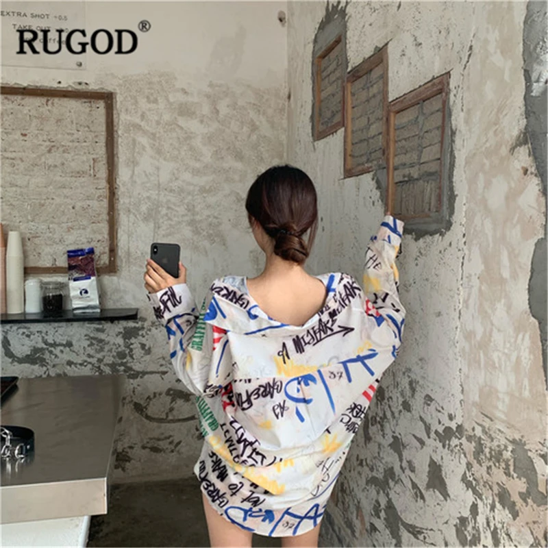 RUGOD/2019 Новое поступление женская Свободная рубашка с буквенным принтом