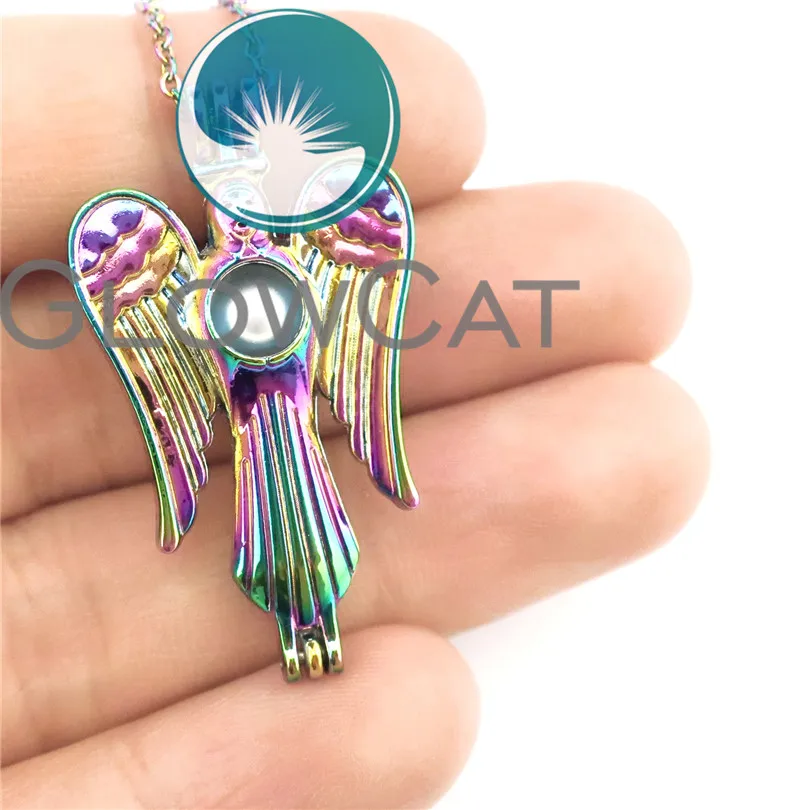GLOWCAT CC51 Радуга Цвет Фея Ангел с крыльями бусины клетка кулон эфирных масел