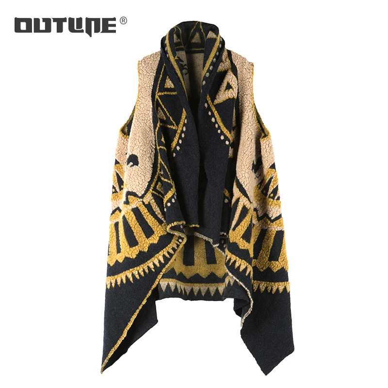 Контур Для женщин Весна принт шерсть Вязаные Жилеты для модные Свободные