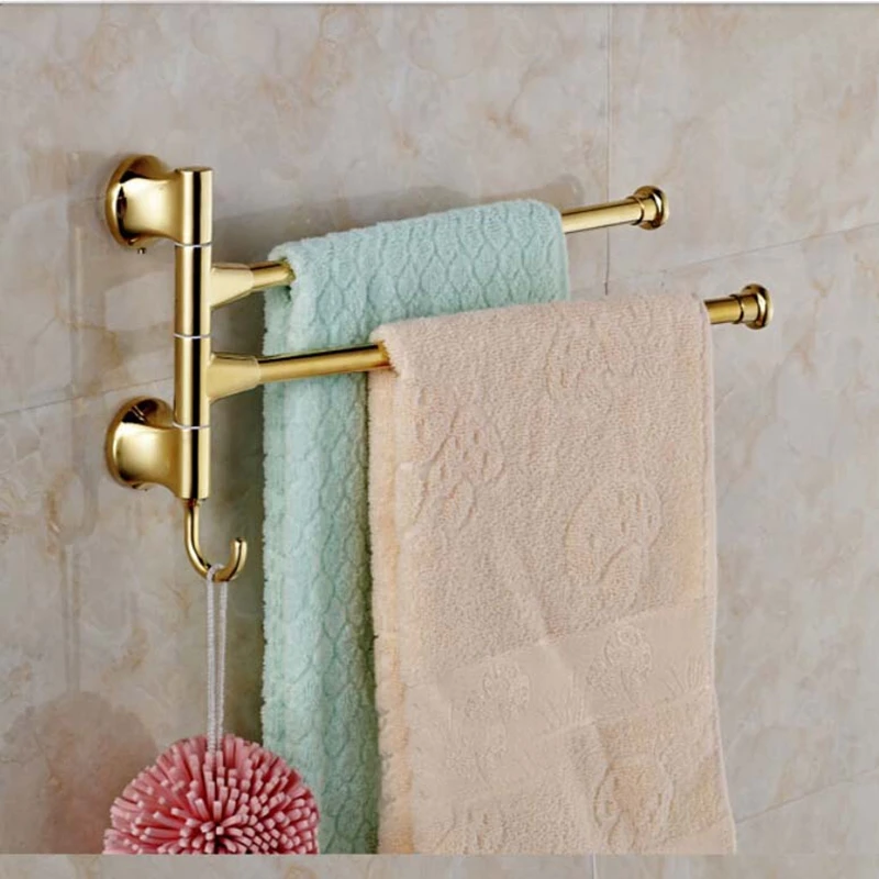 Настенный золотой Латунный Держатель для полотенец ванной комнаты двойной