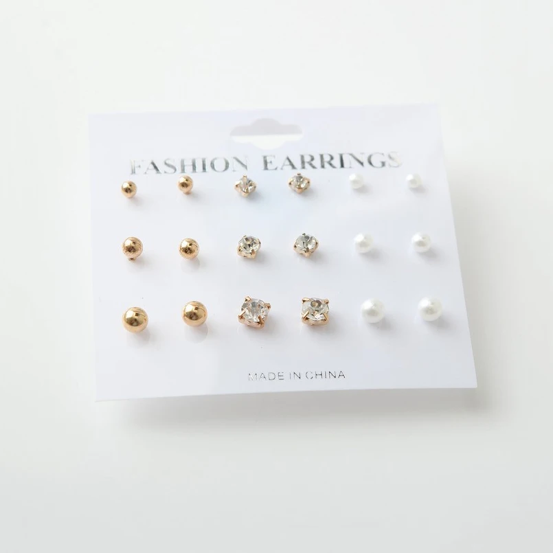 2018 New Hot Sale Simple Style Earring Set Water Drill with Pearl Round Stud Earrings for Women Fashion Jewelry SP0488 | Украшения и
