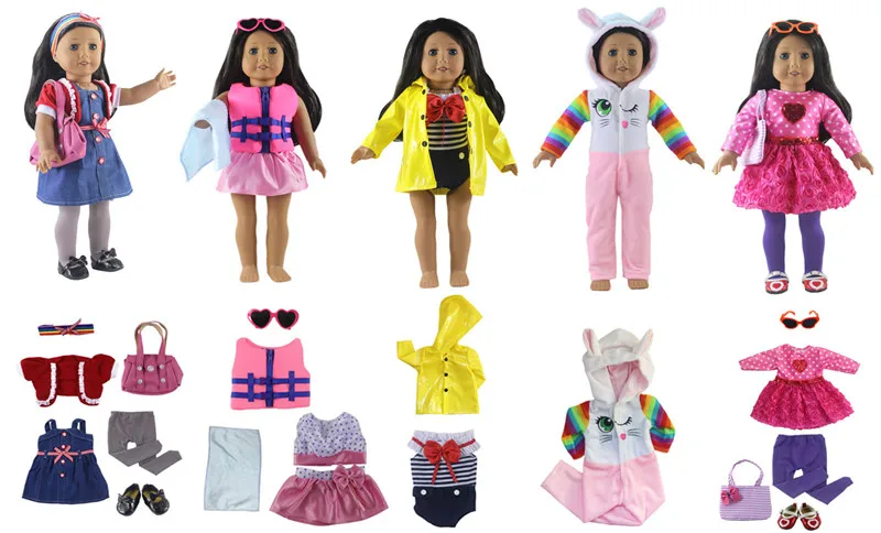 Горячая распродажа! 5 комплектов, платье ручной работы для отдыха, одежда, юбка принцессы, дождевик, наряд для 18 дюймов американские кукольны... от AliExpress RU&CIS NEW