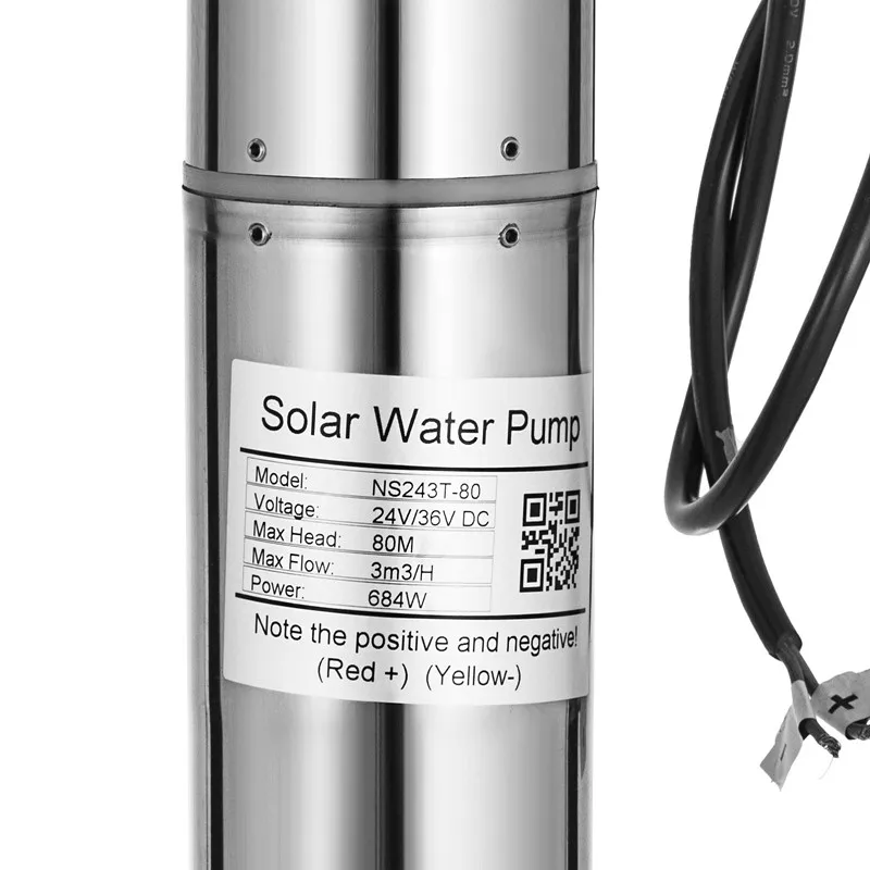 DC 24V 684W Solar Powered Water Pump Submersible Bore Hole Pond Deep Well 3m3/h Deep Well Pump Can Lift Maximum 80m