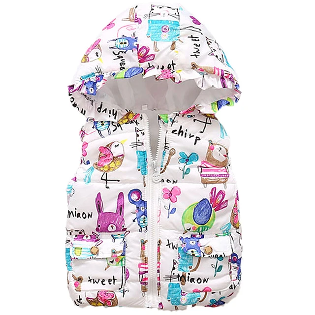 

Autumn Winter Girls Waistcoat Children Cotton Warm Vests Baby Girls hooded Vests girls Cute Pattern Printed Outerwear girl coat