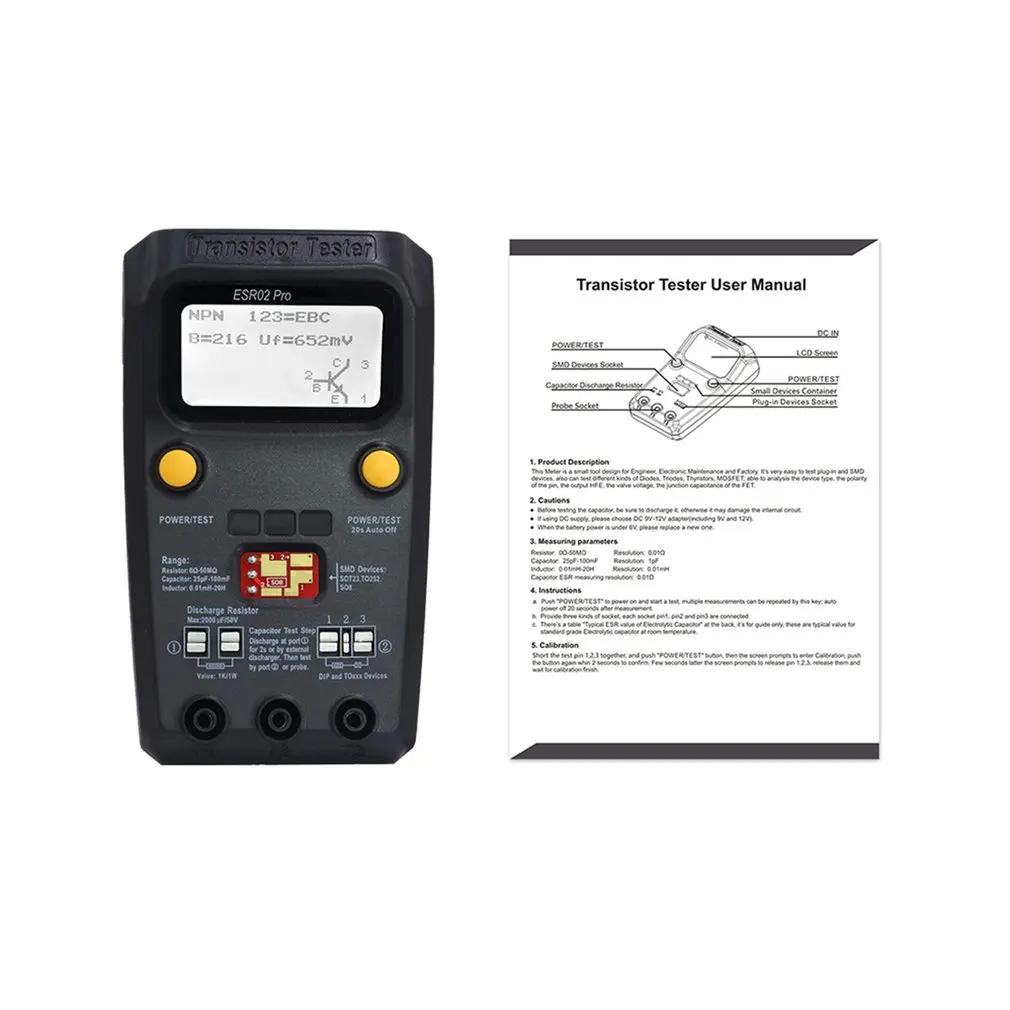 ESR02PRO цифровой Транзистор тестер Диод Триод Емкость индуктивность мультиметр SMD