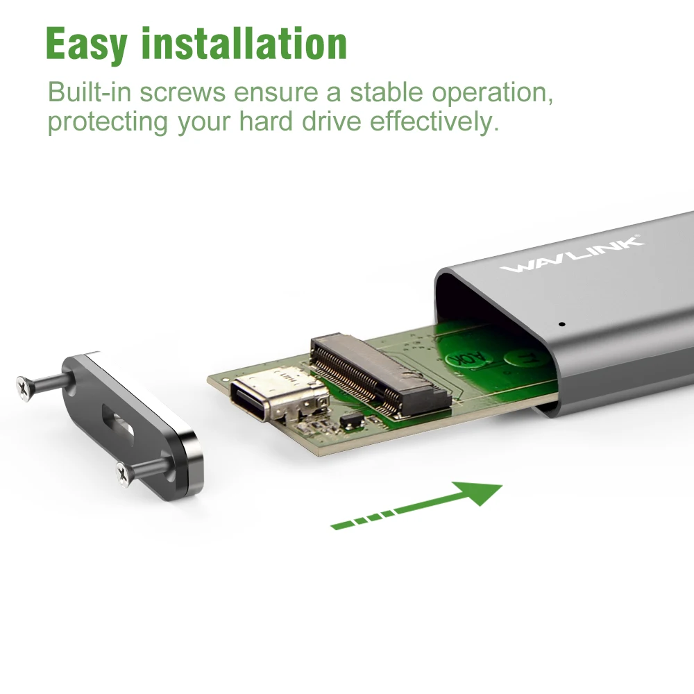 Мини док станция Wavlink USB3.1 Type C Gen 2 10 Гбит/с M.2 SSD корпус B Ключ NGFF SATA HDD диск для 2230/2242