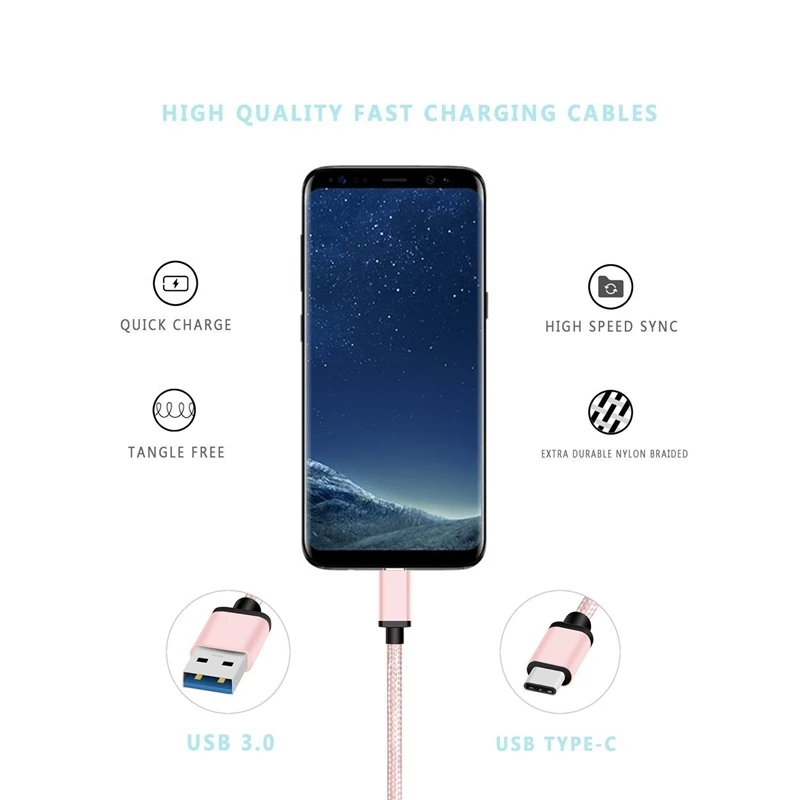 Нейлоновый плетеный кабель USB Type C для Samsung Galaxy S10 S9 S8 Xiaomi mi9 mi8 mi a1 быстрая зарядка Typo