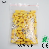 sv5 5 6 yellow furcate terminals cable wire connector 100pcs 1614awg yellow furcate fork spade crimp terminals sv5 6 sv