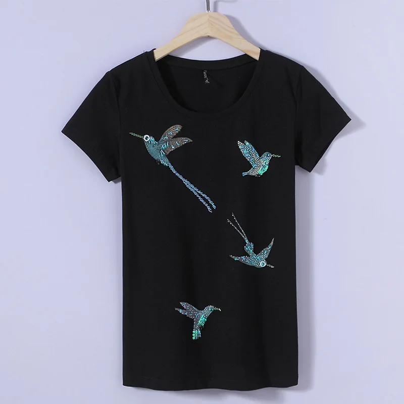 Camisetas Mujer вручную бисером алмаз футболка 2018 летние женские Ультрамодный