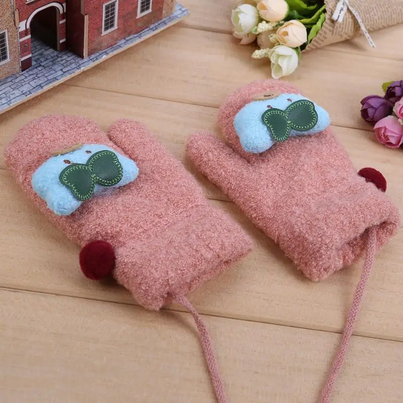 2017 Winter Baby Cartoon Bear Gloves Warm Boy Girl Windproof Hand Muff Fashion Kids Child Full Finger Knitted Mittens Ski | Детская