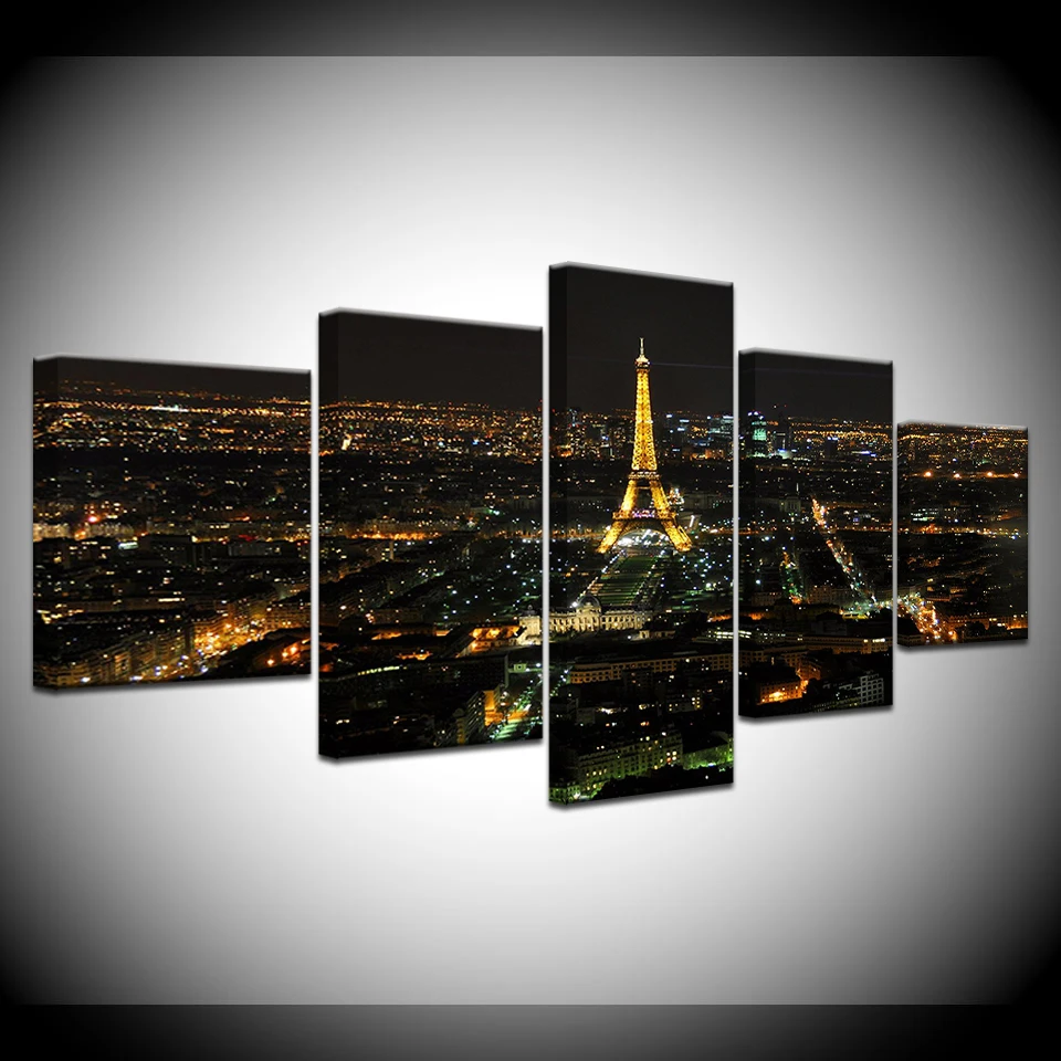 

Canvas HD Prints Pictures Wall Art 5 Pieces Beautiful Paris Tower City Night Scene Paintings Posters Home Decor Framework