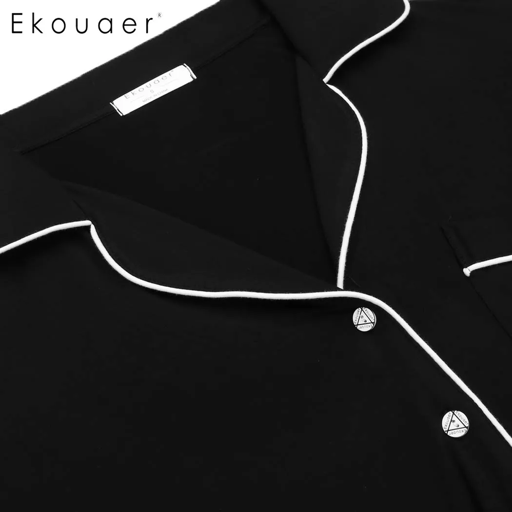Ekouaer/Модная однотонная одежда для сна сезон весна-осень контрастные цвета с