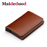 maideduod rfid blocking 100 genuine leather credit card holder aluminum metal business id cardholder slim card case mini walle