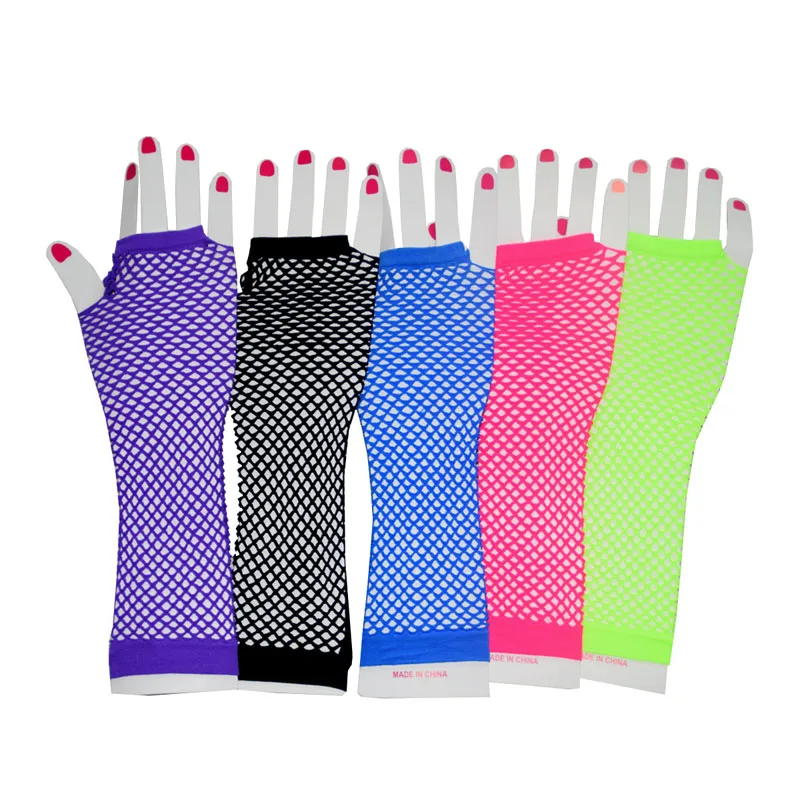 5 colors mix Ensnovo женские 80 s без пальцев в сетку перчатки вечерние поставки для детей взрослых наручные перчатки по локоть - Цвет: 5 colors mix