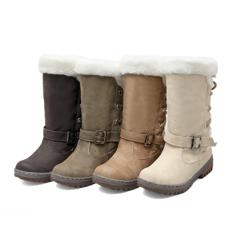 ASILETO women boots female winter snow retro buckle lace up shoes woman botas mujer footwear warm mid-calf boot S677 | Обувь