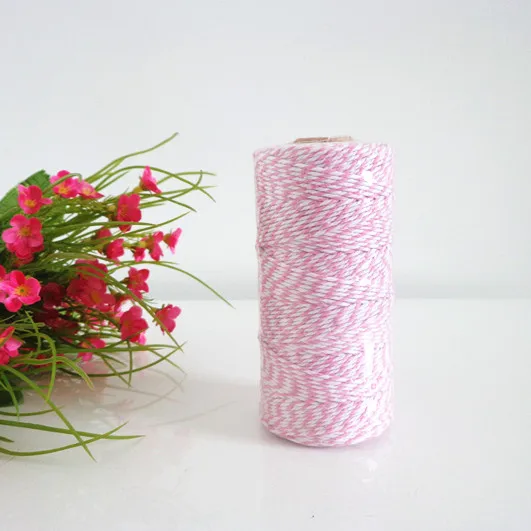 3 Spools (110yard/spool) Light Pink and White Striped 12ply Cotton Bakers Twine,Garland Colored Twine,Wrapping String Cords Bulk