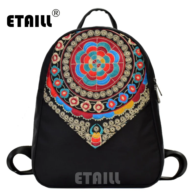 ETAILL этнический женский рюкзак с вышивкой нейлоновые школьные сумки для девочек