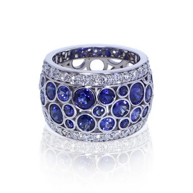 Ring Унисекс, толстое, полное, темно-синее, CZ, циркон, кольцо на палец, преувеличенное, этническое, Австрийское, кристалл, обручальные кольца, ювелирные изделия Z4Q589 - Цвет основного камня: Ring